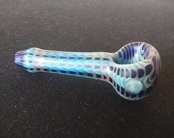 Glass pipe - The "Tequila Sunrise Wrap-n-rake" blue thick and heavy sandblasted glass tobacco pipe