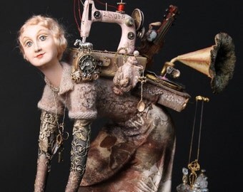 Returning from the flea market. Art doll.