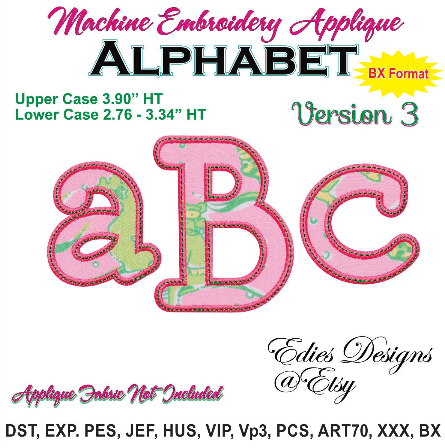 Applique Alphabet Ver 3 Machine Embroidery Applique BX Format