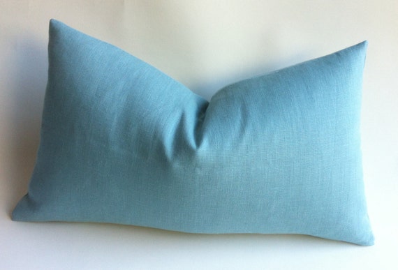 One European Linen Light Aqua Blue Decorative Zipper Pillow