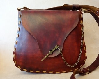 Extra Large Jewel Handmade Brown Leather Crossbody Bag - Shoulder Bag - Purse - Handbag