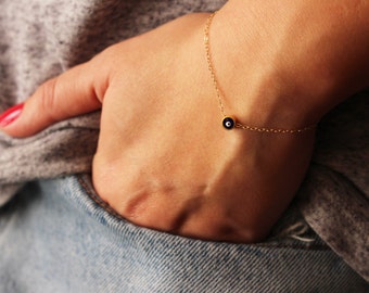 Tiny Evil Eye Bracelet / Matte 22k Gold Plated Evil Eye on Gold Chain