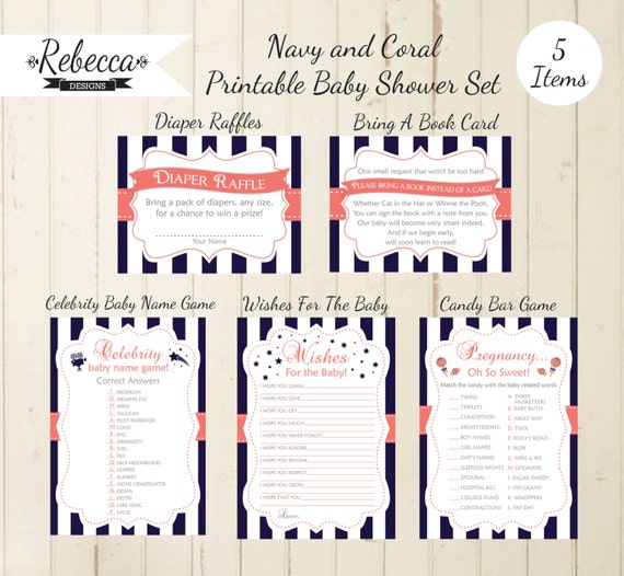 Baby Shower Games Kit Baby Shower Printable 5 Items Set Navy And