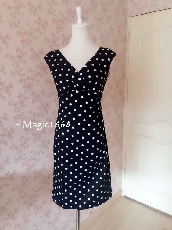 SALE Little Black Dress Black Cotton Dress Black Polka Dot Women Dress ...