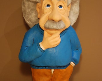 Albert Einstein Sculpture, Handmade figurine, paper mache