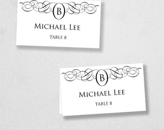 Printable Place Card Template - INSTANT DOWNLOAD - Escort Card - For Word and Pages - Mac and PC - Flat or Folded - Monogram Design