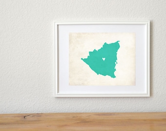 Nicaragua Rustic Country Map. Personalized Nicaragua Art. Personalized Country Map. Wedding Gift. Honeymoon Gift. 8x10 Art Print.