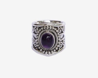 Amethyst Cocktail Ring, Gemstone, Navajo, Bohemian Ring, Free, Personalized, Engraving, Statement, Bohemian, Solid 925 Sterling Silver,