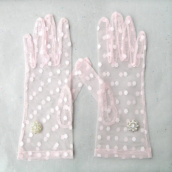 Pink Gloves Polka Dot Gloves Pink Lace Gloves Prom by curtainroad