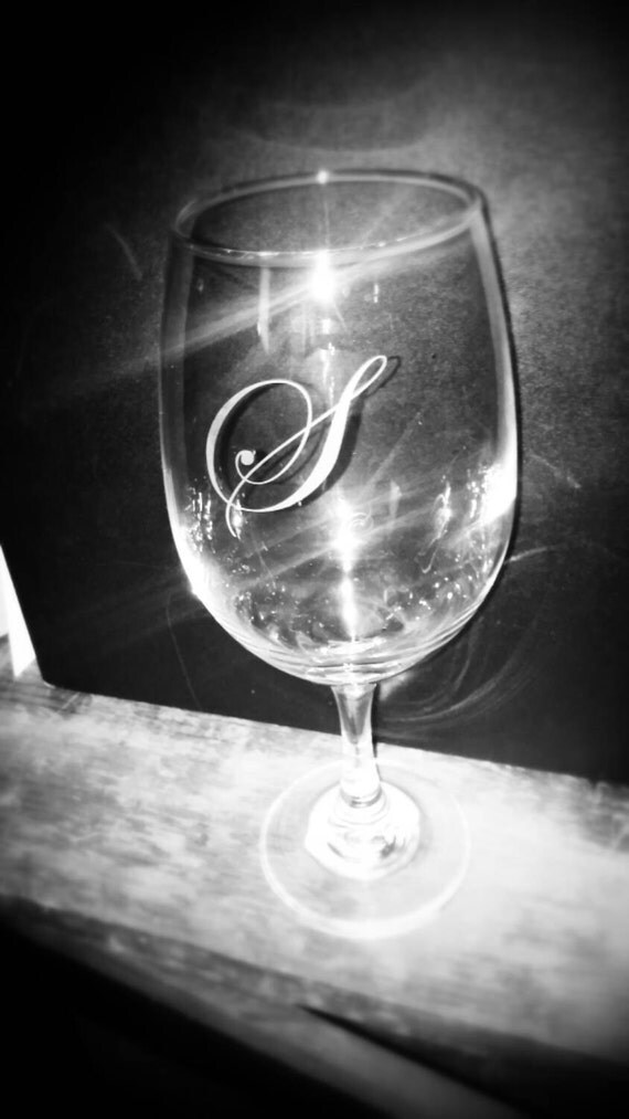 Hand Etched CUSTOM Letter Wine Glass By TriciasGlassEtching
