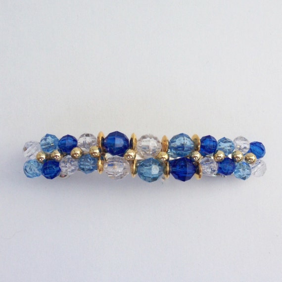 Beaded Hair Barrette Blue Bead Hair Clip Clasp Girls Womens