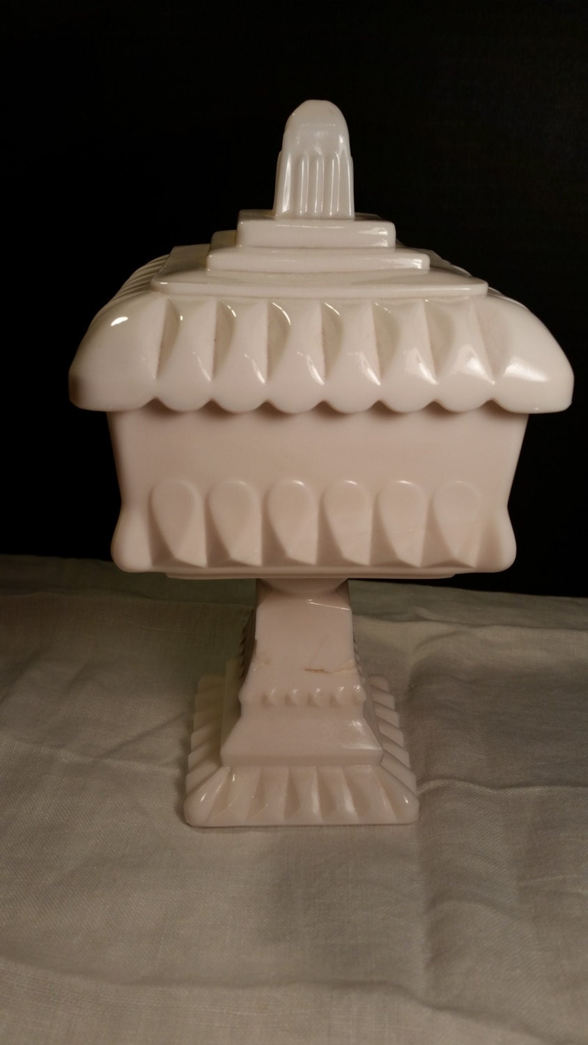 Shell Pink Milk Glass Covered Dish Compote Candy