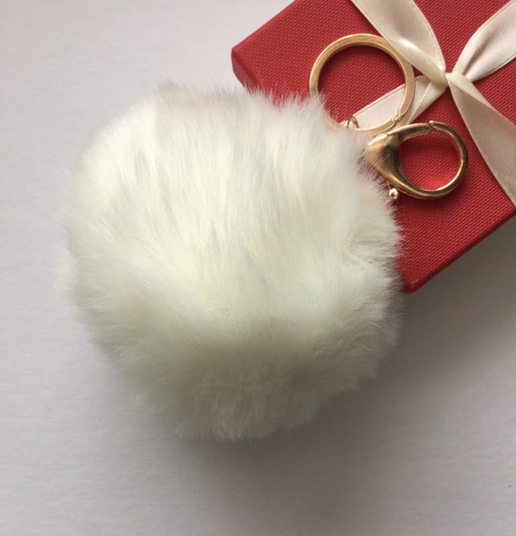 pom keychain pom gray Keyring Hot Faux ball Pom bag Pom keychain Novelty pom Fur pom Couture