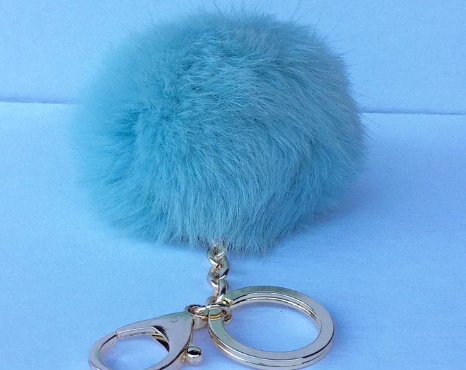 Fur pom bag charm pendant Rabbit fur pompon ball with elongated keychain