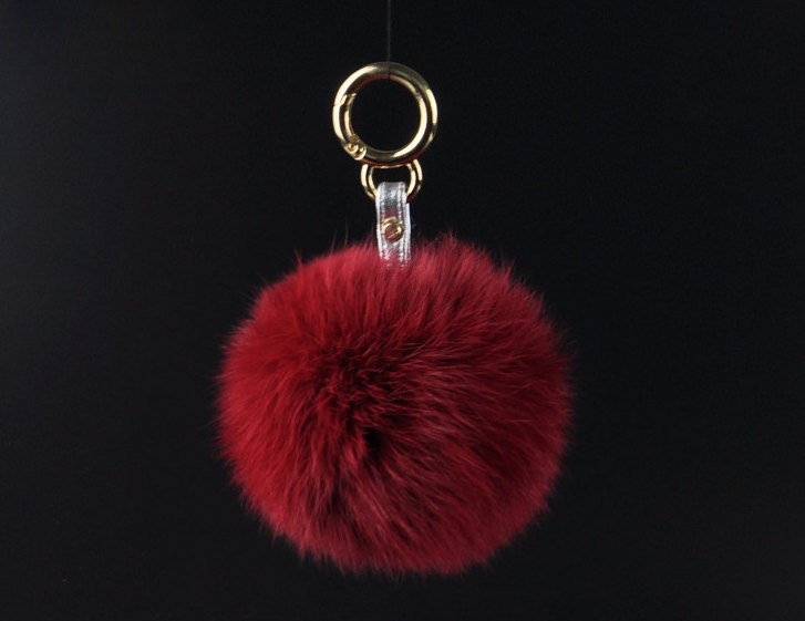 pom pom keychain leather Fur Keychain YogaStudio55 Pom fur Rabbit Pom Pendant by Bag Big