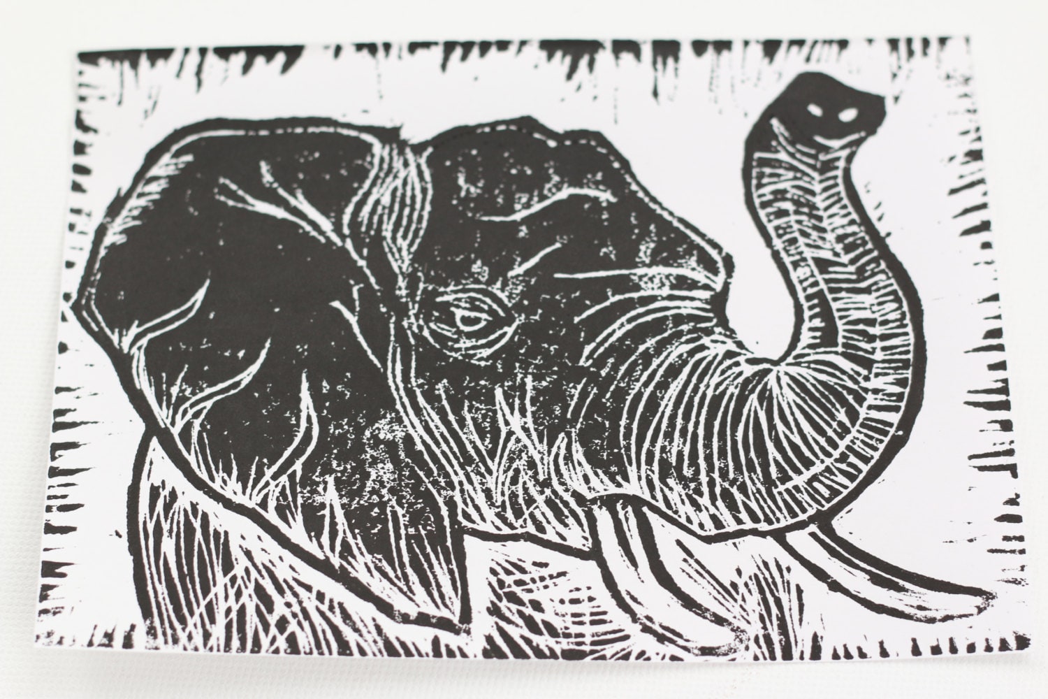 Block Print Elephant from Hand Carved Linoleum by SavingElephants