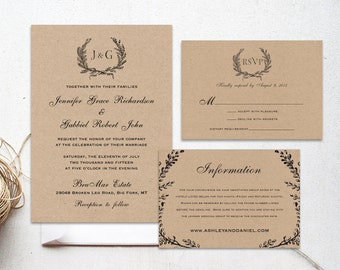 The Onyx Suite - Printable wedding invitation suite, Minimalist wedding ...