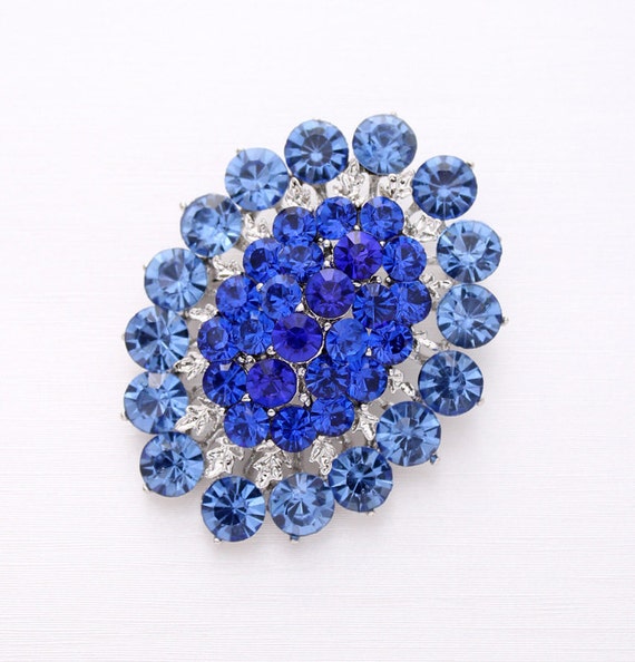 Items similar to Rhinestone Blue Brooch, Blue Bridal Brooch, Crystal ...