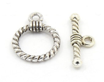 Antique Silver Finish Tibetan Style Swirled Circle Toggle Clasp (CLP-T-AS-2), 5 sets