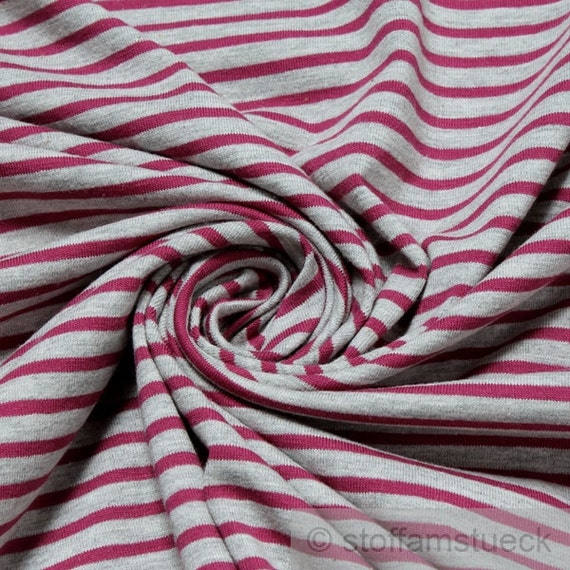 Fabric cotton elastane single jersey stripe grey fuchsia