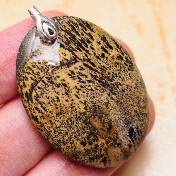 Natural Chinese Painted Jasper 925 sterling silver pendant