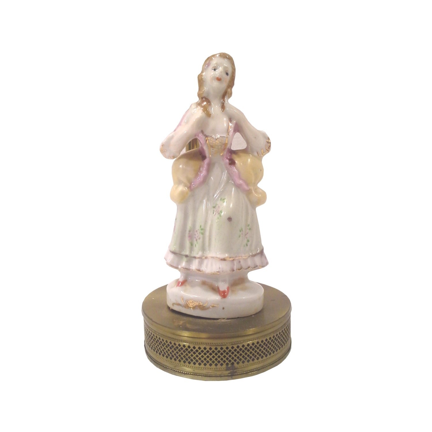 Victorian Figurine Lamp Handpainted Shabby Porcelain