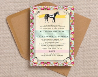 Equestrian Horse Show Themed Vintage Wedding Invitation & RSVP with envelopes