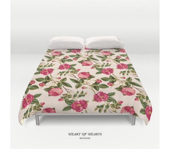 Items similar to Duvet Cover, Pink Roses Floral Duvet Cover, Modern