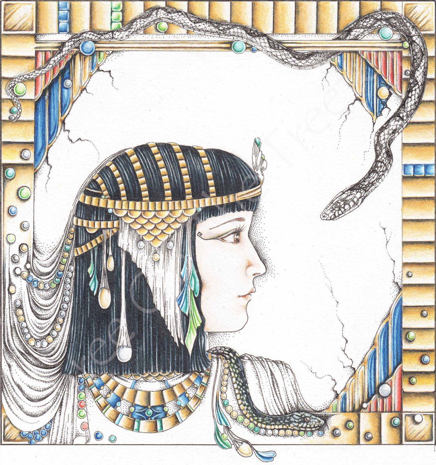 Cleopatra and the Asp Giclee Print of by ThreeOnTheTreetop