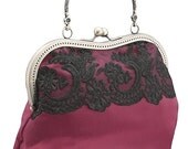 handbag in glamour, burgundy and black purse , purse lace bag, evening frame clutch bag, party bag, womens clutch bag  with handle 1105-07