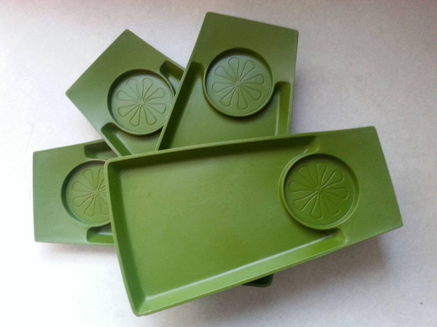 Vintage green melamine tray lot of 4 David Douglas snack tray