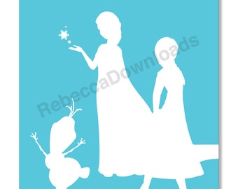 SET of 3 Frozen Silhouettes Elsa Anna and Olaf Printable Print