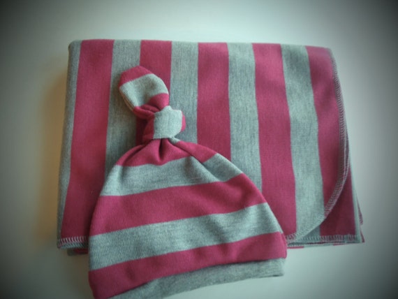 Jersey Knit Baby Swaddle Blanket and Newborn Hat Set. Great