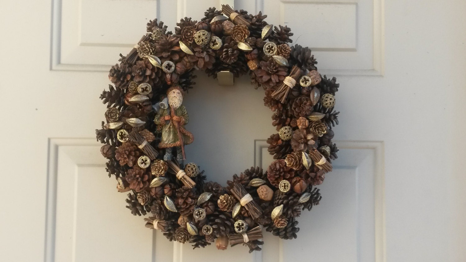 Vintage June McKenna Ornament on Pine Cone Wreath