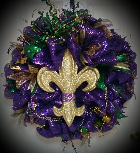 Clearance Fleurdelis Mardi Gras Wreath by WreathsbyO on Etsy