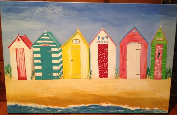 Beach Huts Acrylic Painting On Canvas Cm X By Diragdollart