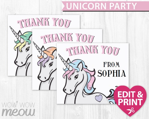 Unicorn Party Thank You INSTANT DOWNLOAD Rainbow by wowwowmeow