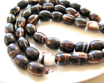 African Glass beads, vintage glass, 20 beads, ethnic, brown and white, wedding beads, striped beads - # 212