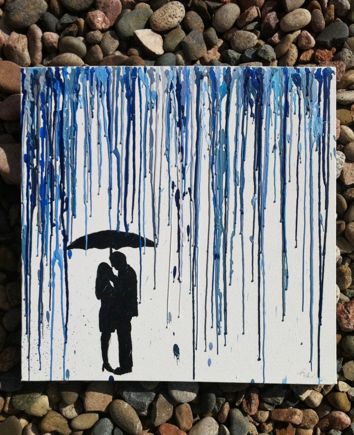 Melted crayon art 18X18 couple in the rain melted crayon art