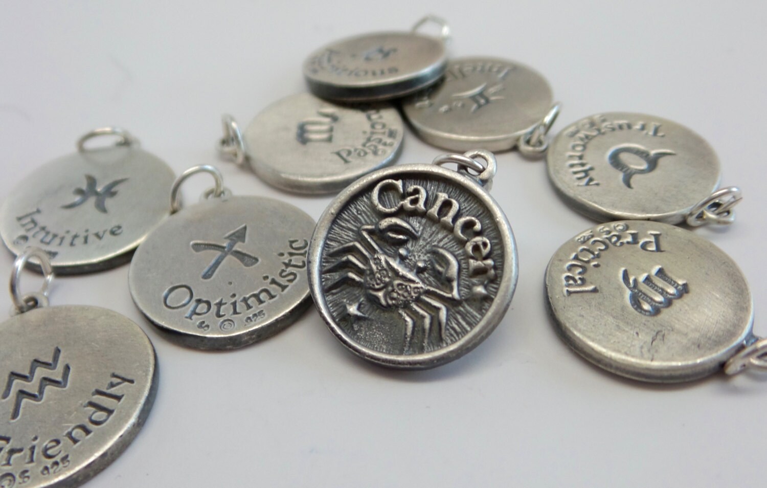 solid 925 sterling silver double sided zodiac signs charm