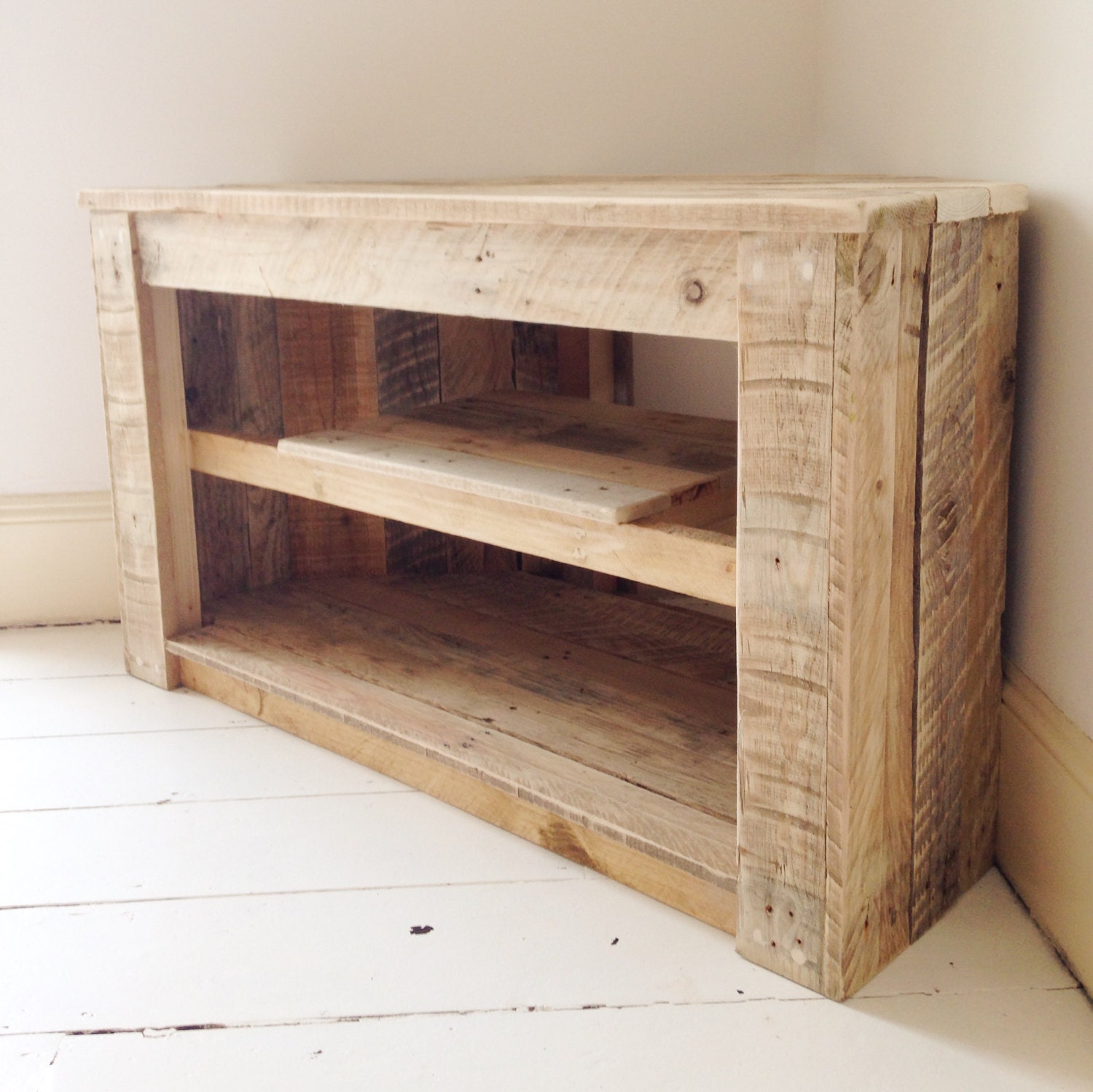 Handmade Rustic Corner Table/Tv Stand With Shelf. Reclaimed