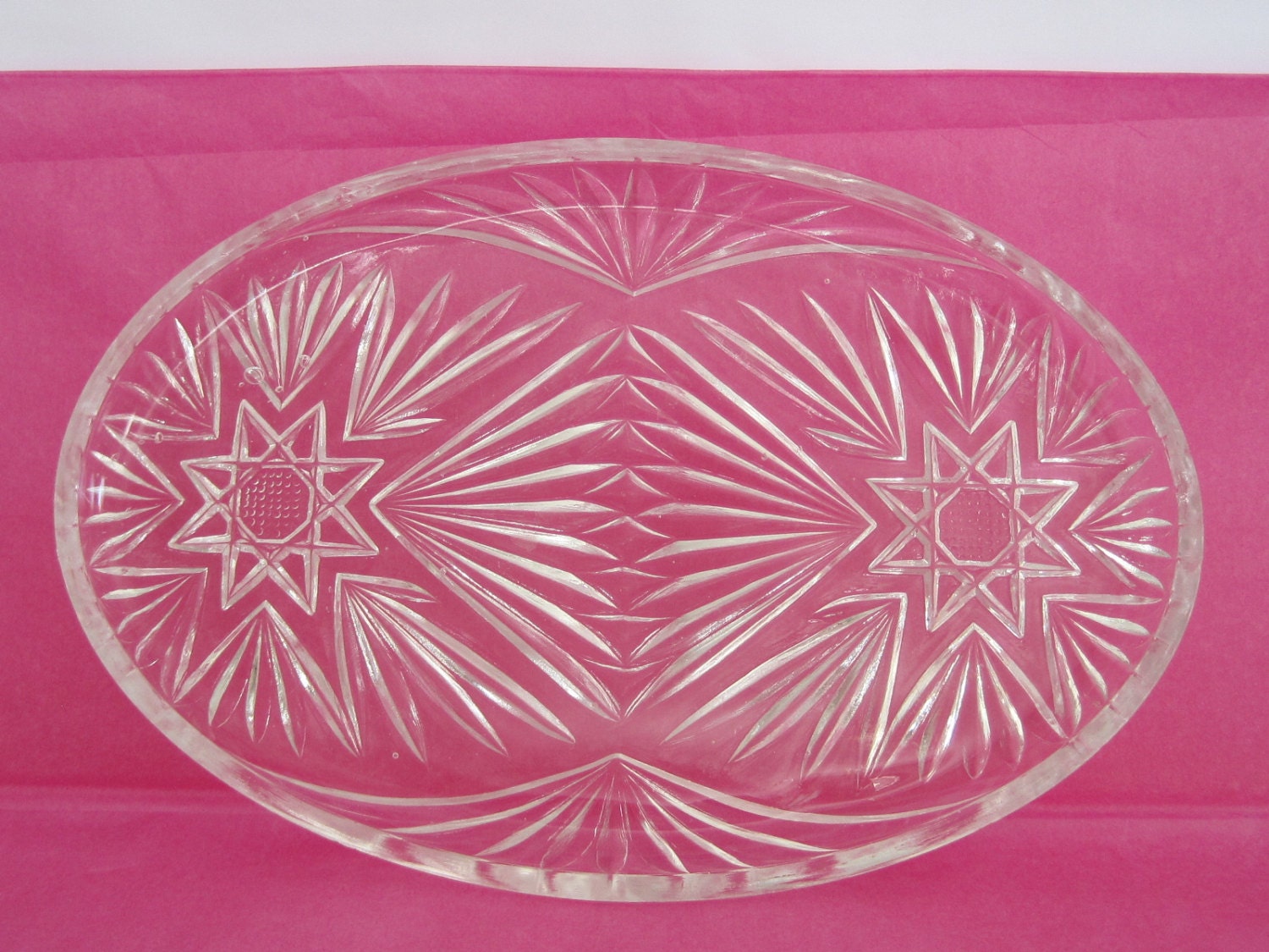 Vintage Crystal Glass Oval Serving Platter Star by NostalgicFair
