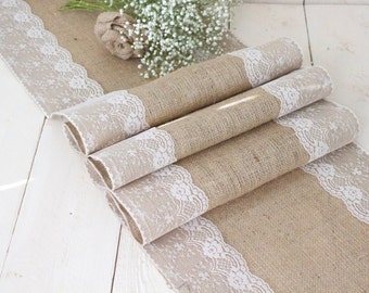 Burlap Table Runner with Natural Lace, Rustic Table Runner, Country Wedding, Burlap and Lace Runner, Wedding Table Runner, Rustic Wedding