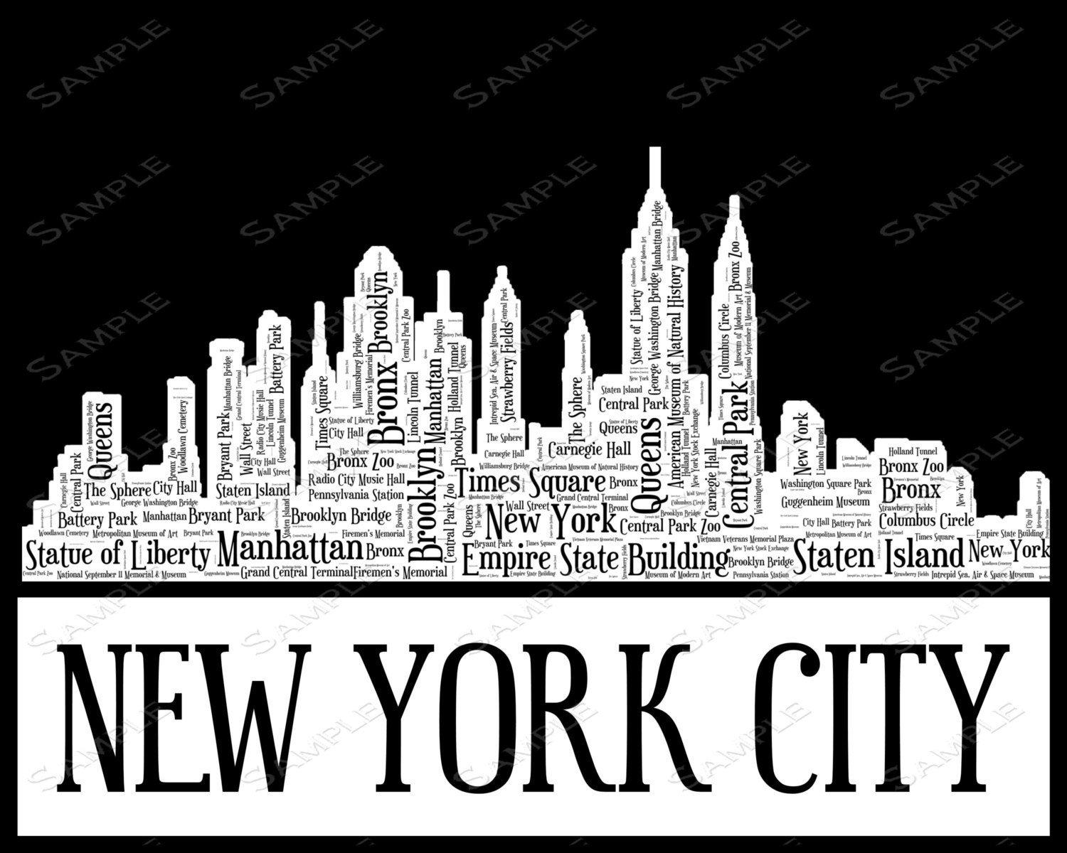 New York City Skyline New York City Souvenir Word Art New York