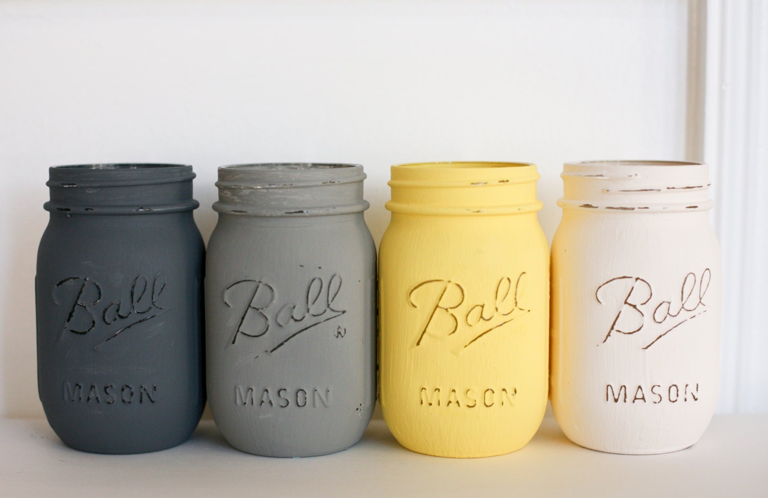 Customizable Painted Distressed Mason Jars Grey by PinkBirdieJar