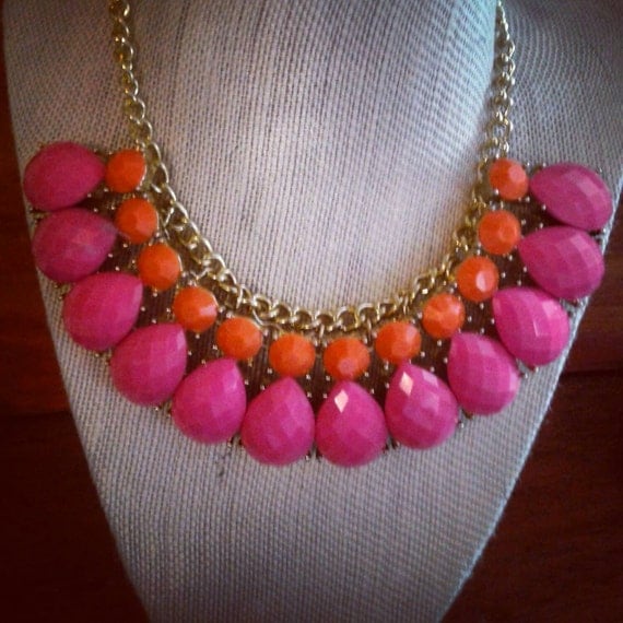 SALE Hot pink orange statement necklace Womens necklaces