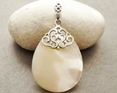 MOP Silver Pendant - Sterling Silver Filigree Pendant with Teardrop-shaped Mother of Pearl Gemstone - Boho Pendant - Boho Vintage Style