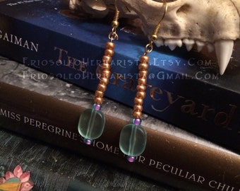 Gold and Seafoam Glass Earrings