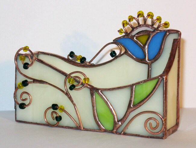 Stained Glass Box Holder Business Cards Desk Decor