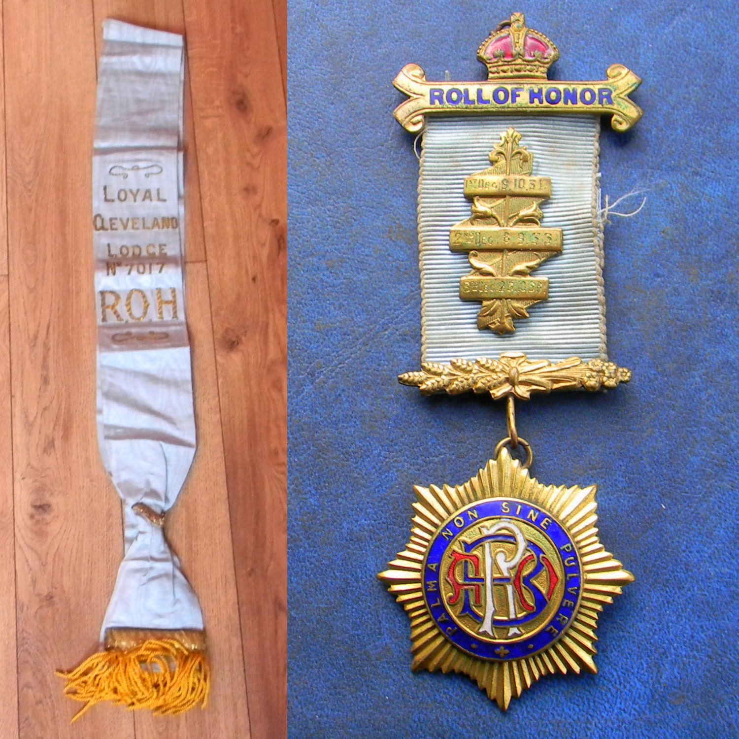 MASONIC Ceremonial Sash and MEDAL R.O.A.B Cleveland Lodge 1944